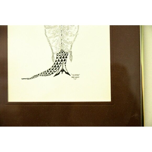 Vtg 1970's Detroit Artist Mary Ewald Pen And Ink Art Female Elegantly Dressed - Picture 2 of 4